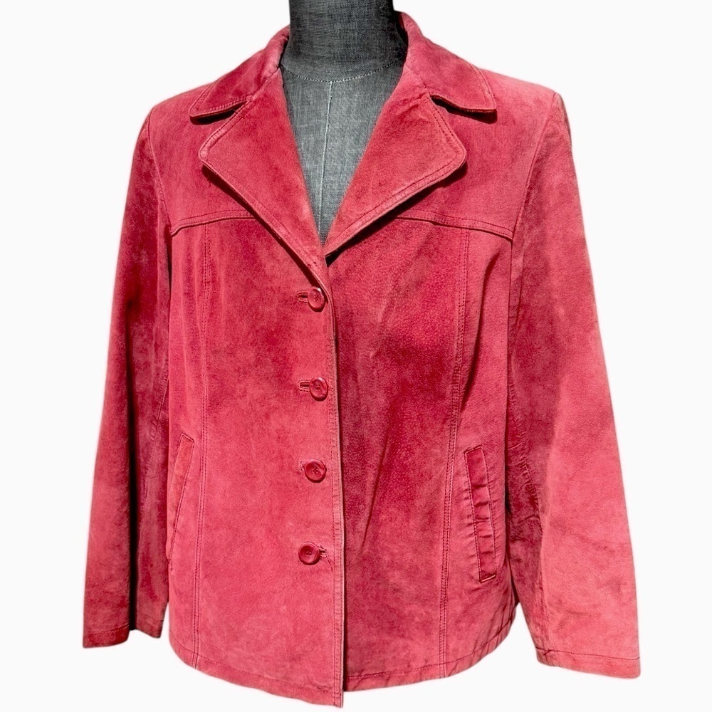 Bernardo Red Leather‎ Suede Jacket Women’s 1X Button Up Classic Colorful Bright